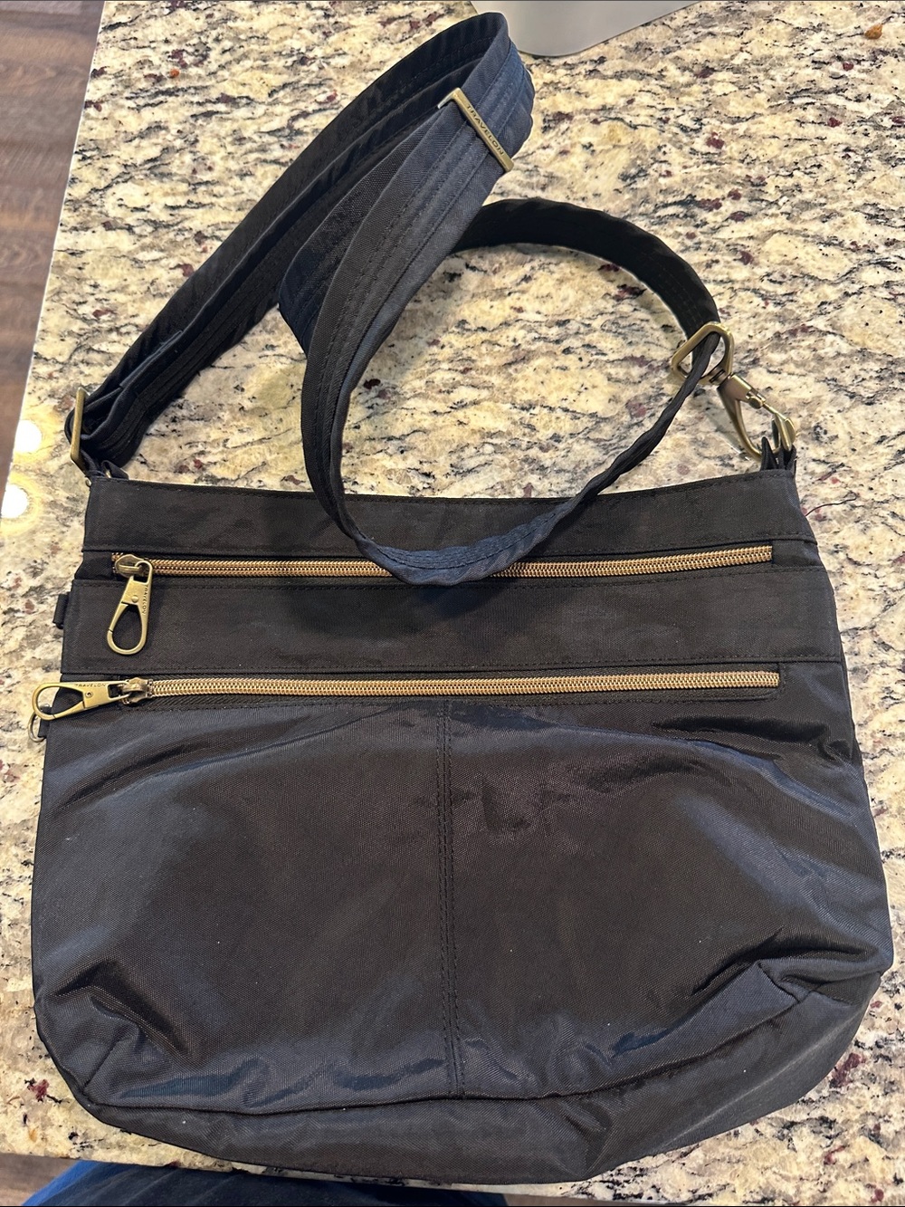 Travelon Black Crossbody Bag with Gold Hardware